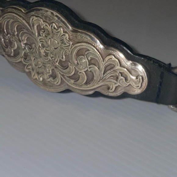 Western Silver Filigree and Black Leather Belt Made in 1995 - Picture 9 of 15